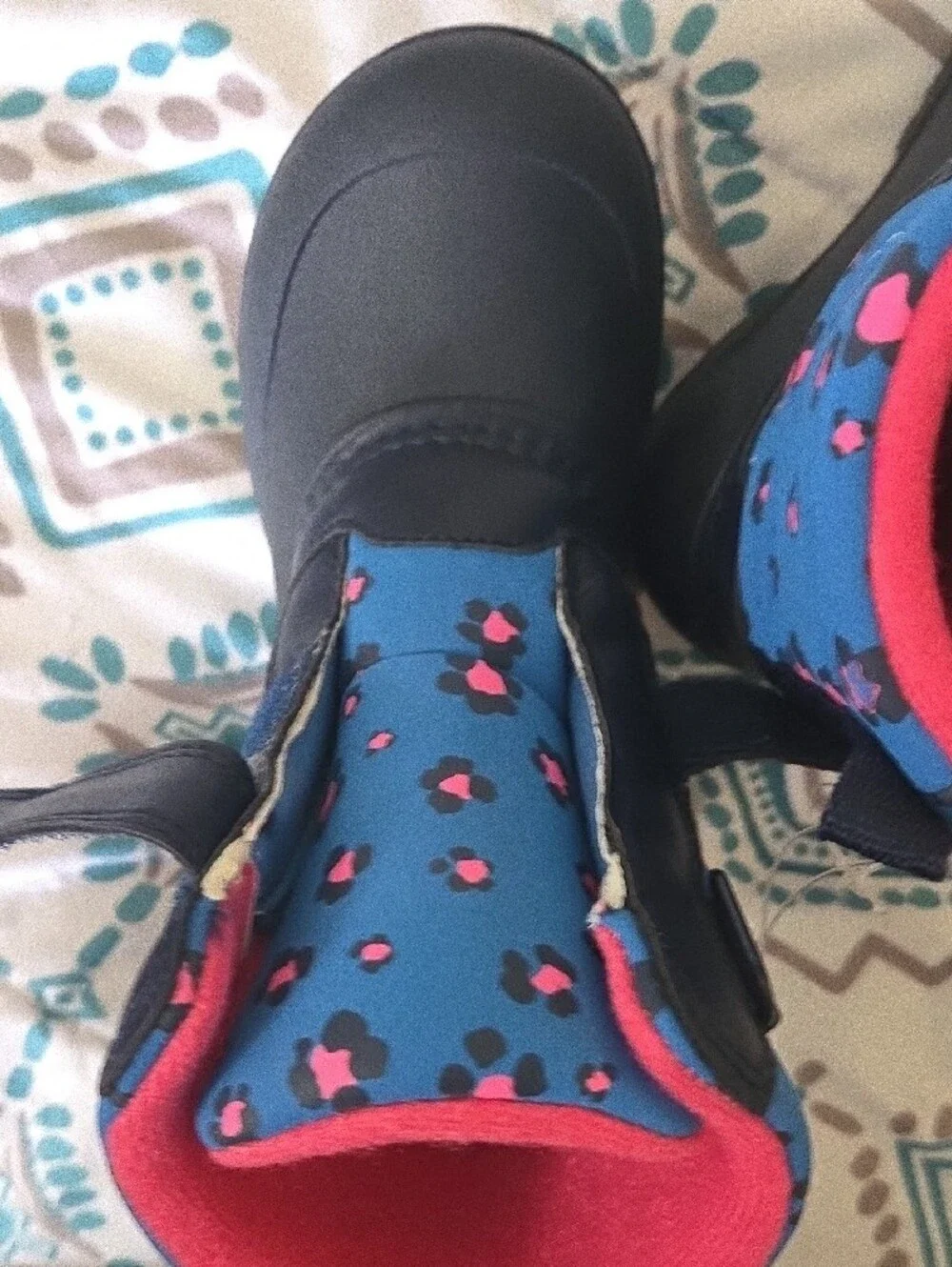 Carter's Navy Blue and Pink Kids Snow Boots with Patterned Blue Panels